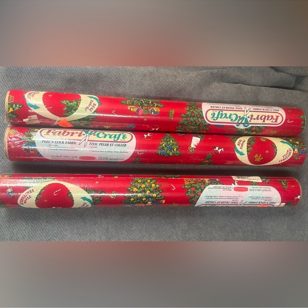 Vtg FabriCraft Christmas Peel n Stick Fabric Rocking Horses 3 Rolls NOS